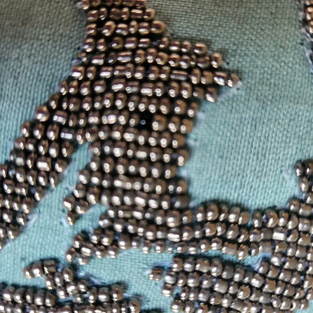 Vintage Decorative Metallic Silver Beaded Teal Blue Accent Pillow 12